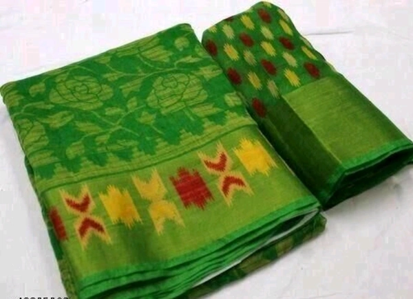 Brasso Cotton Saree With Big Border  - Green, Free Size, Cotton, Print, Pack of1